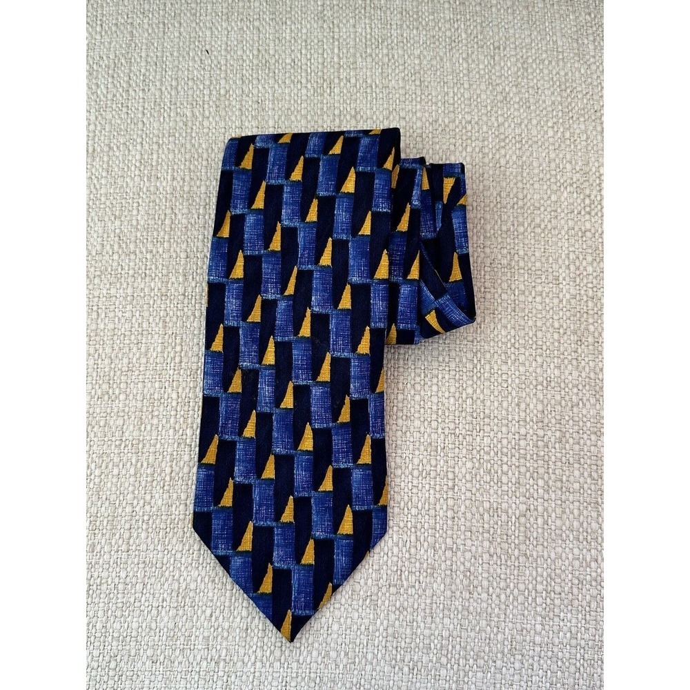Richards All Silk Men's Neck Tie Made In Italy Geometric‎ Blue Gold